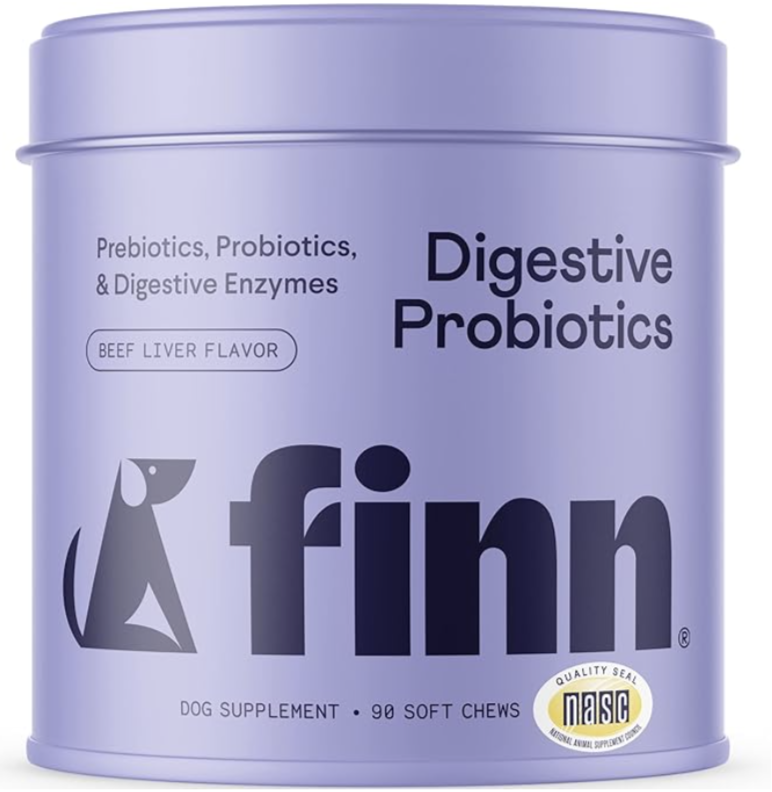 Product photo: purple tin of finn probiotics
